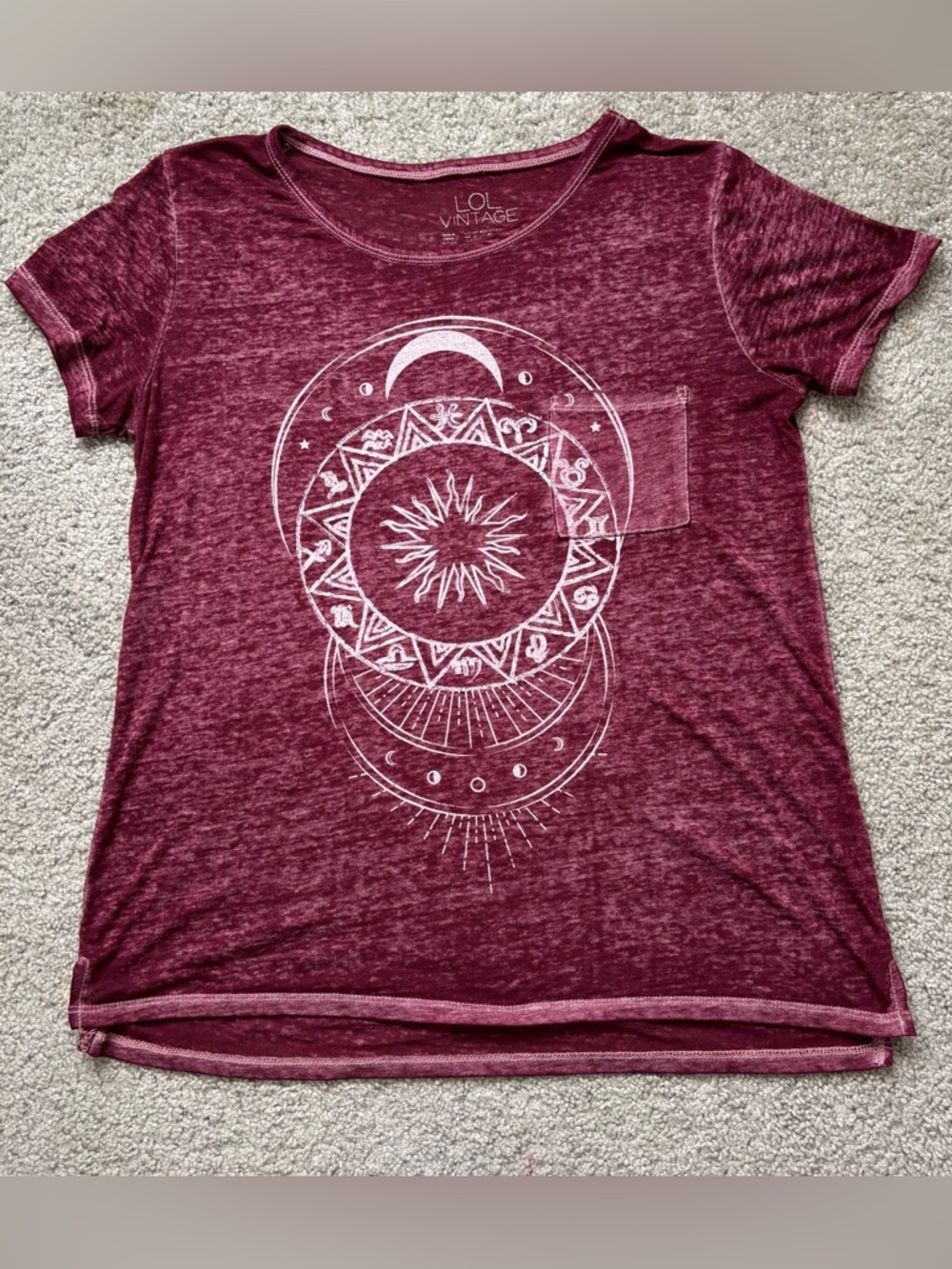 LOL Vintage Women's Maroon Graphic Pocket Tee Size Large